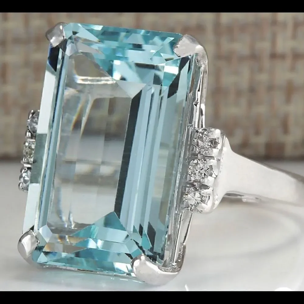 🔹New Beautiful 925 Silver Aquamarine Ring 🔹